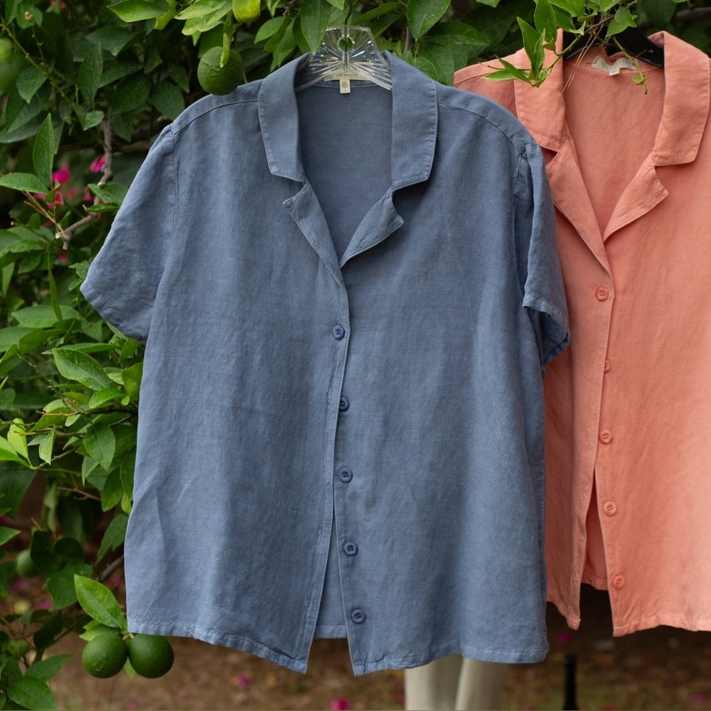 Side Stitch Blue Short Sleeve Shirt